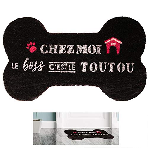 Les Trésors De Lily [Q8135 - Paillasson os 'Messages' Noir (chez Moi, Le Boss C'est Le Toutou) - 36x62 cm