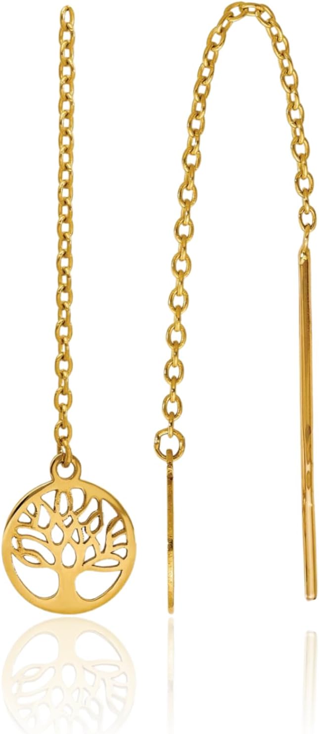 IceCarats 14K Solid Yellow Gold Extra Large Tree of Life Threader Dangle Earrings 71mm 2 3/4 inch Polished For Her