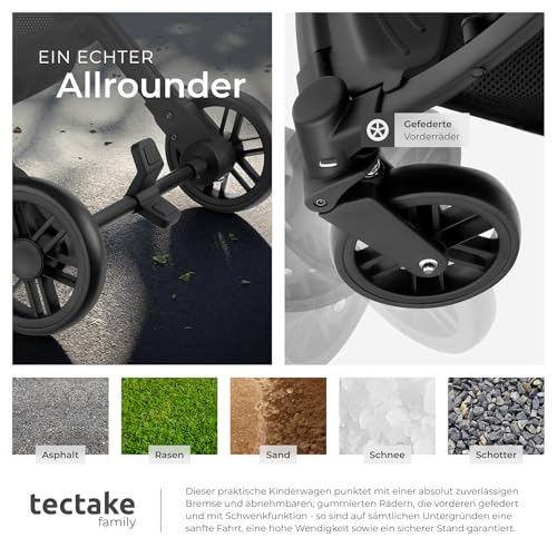 tectake® Buggy Kinderwagen von 0 bis 3 Jahre, Wagen für Baby Erstausstattung Neugeborene und Kinderbuggy mit Sonnenverdeck, einhändig faltbarer Reisebuggy, Reisekinderwagen, Baby Wagen - grau
