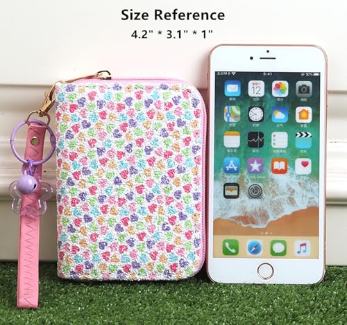 Image of AACKS Flower Wallets with Strap Little Girls Flower Coin Pouch Small Cute Wallet for Teen Girls with Coin Pocket Cherry Fruit Wallet