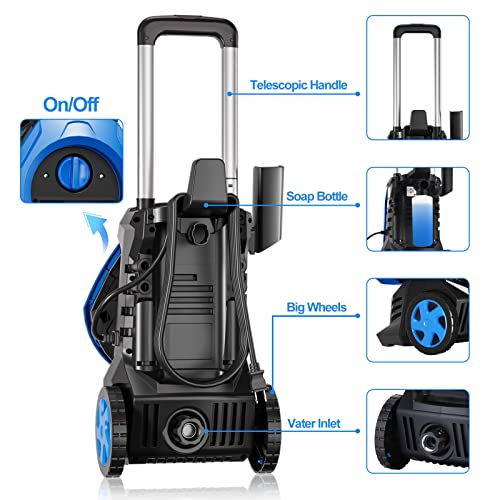 Electric Power Washer 4200PSI Max 2.8 GPM Electric Pressure Washer with 25 Foot Hose, 16.4 Foot Power Cord, Soap Tank Car Wash Machine Blue Ideal Cleaning for Garden, Yard, House
