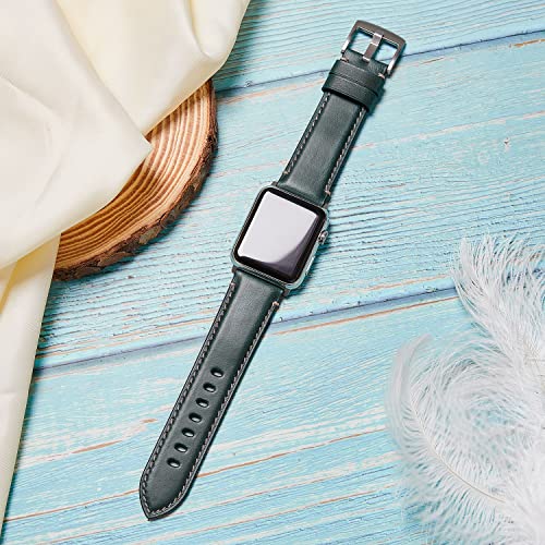 Avohome Genuine Leather Watch Strap Compatible with Apple Watch Band (38/40/41mm, Malachite Blue-Sliver Buckle) - Image 2