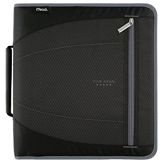 Five Star Zipper Binder, 2 Inch 3 Ring Binder, Removable File Folders, Durable, Color Selected For You, 1 Count (29036)