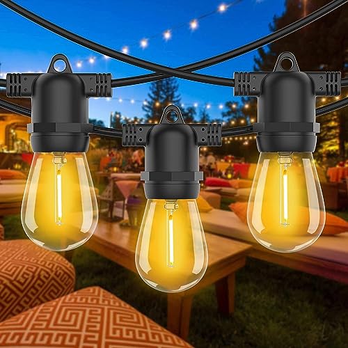 Bomcosy 15M Led Lichterkette Außen, S14 Lichterkette Gluehbirne Aussen LED, IP65 Wasserdicht, Lichterkette Garten mit LED Birnen,Warmweiß 2700K Beleuchtung für Innen und Außen Deko Garten Hochzeit