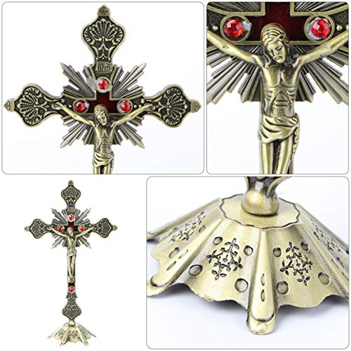 CLISPEED Jesus Cruz Estatueta Ornamento Artístico Cristo Cruz Tom Em Pé Estátua Crucifixo Decoração