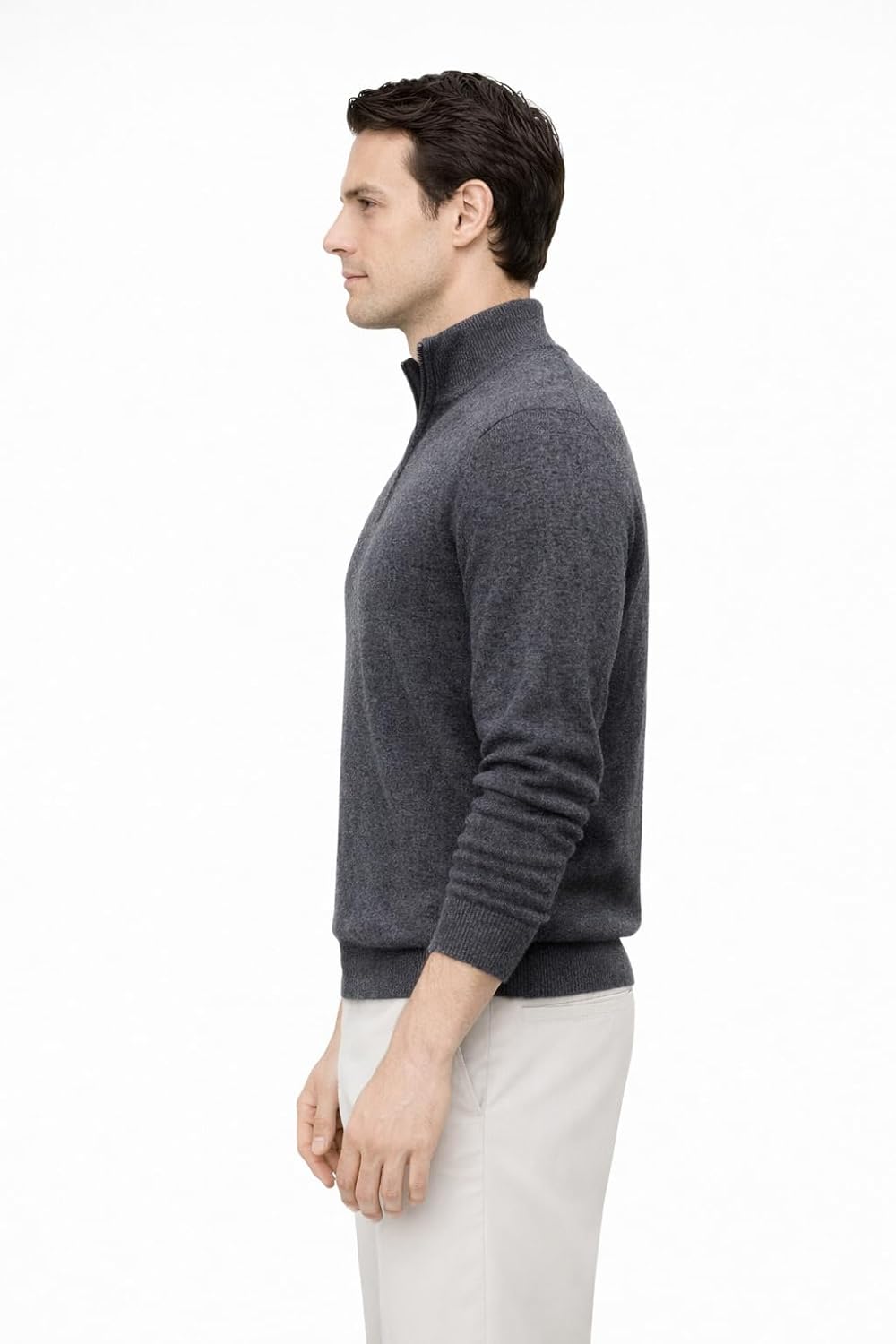 State Cashmere Men's Half Zip Mock Neck Sweater 100% Pure Cashmere Polo Neck Pullover
