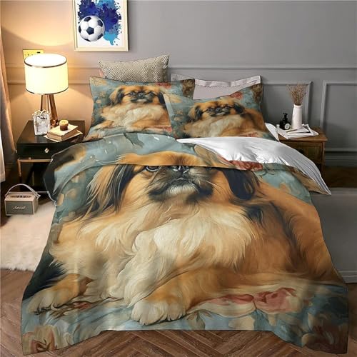 Housse de couette pékinois 3D imprimé en microfibre légère avec fermeture éclair