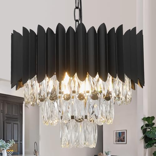 A AXILIXI Crystal Chandeliers Contemporary Small 16” Black Ceilin...
