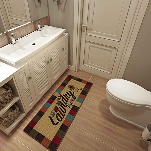 Ottomanson Machine Washable Checkered Border Laundry Room Rug Non-Slip Rubberback 2X5 Laundry Runner Rug For Laundry Room, Bathroom, Washroom, 20" X 59", Multicolor #TOP3