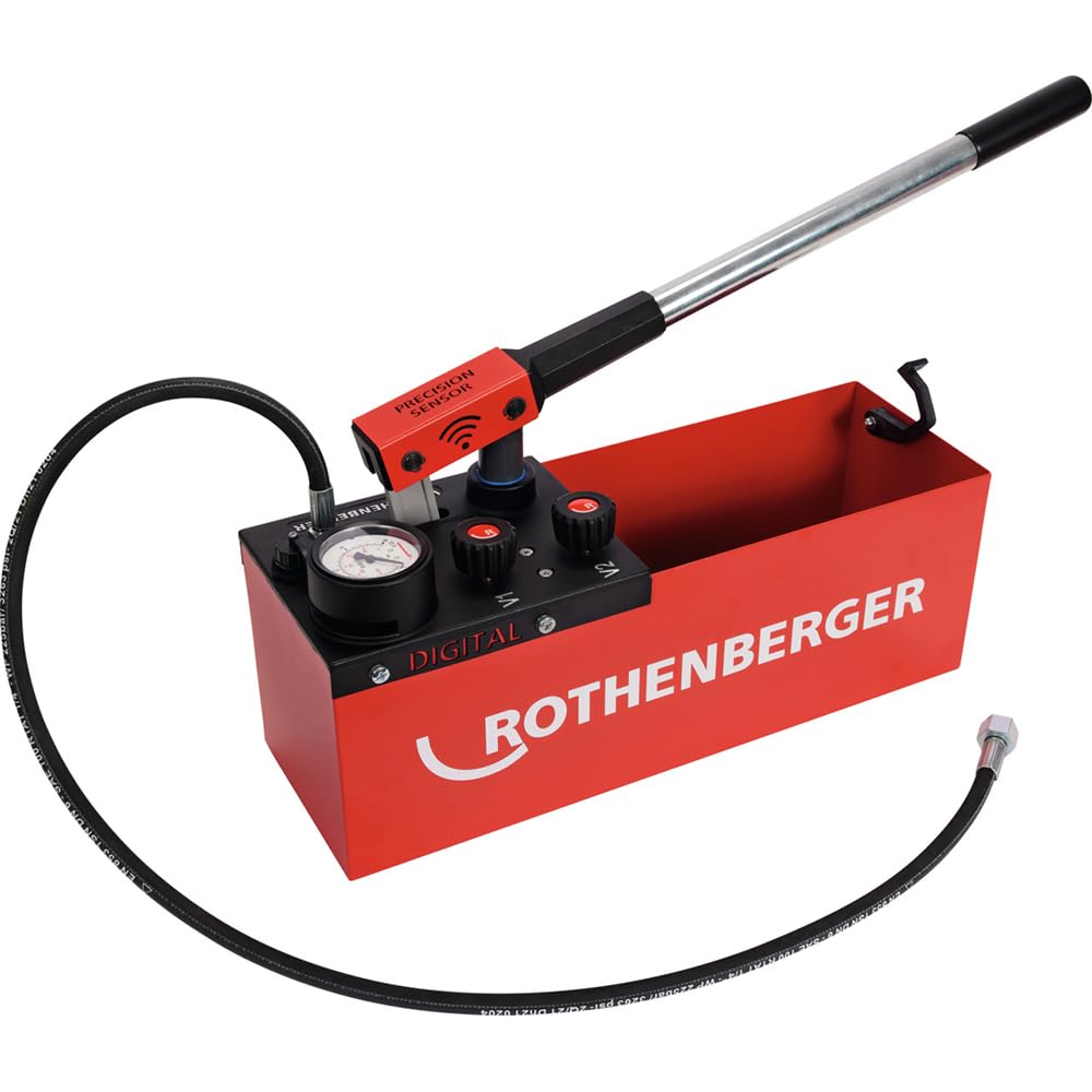 ROTHENBERGER RP 50 Bomba de prueba de presión de agua digital, 0 ° – 50 °C, rango de prueba de 0 – 30 bar, 1000004000 | Bomba para presión de agua, tecnología de prueba, pruebas de presión