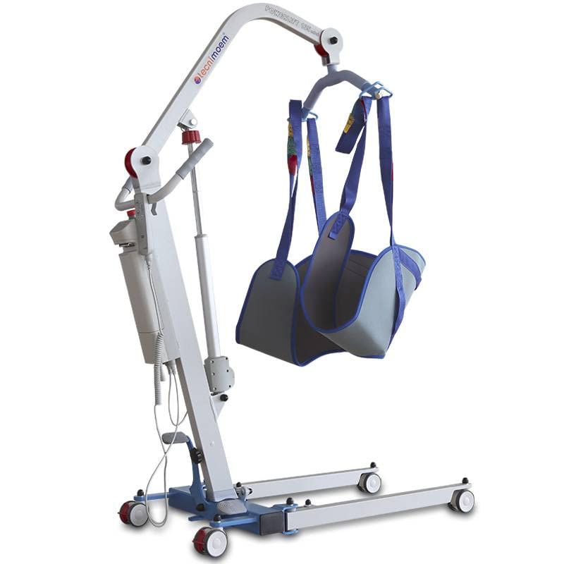 Ventadecolchones – Grúa Eléctrica para el traslado de pacientes, personas mayores, elevación cuerpo completo. Marca Española. Soporta hasta 135 Kilogramos. Arnés Incluido.