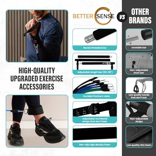 Pilates Bar Kit with Resistance Bands – Adjustable 39” Steel Bar & 6 Stackable Bands (40-180lbs), Full Body Pilates Kit for Home Workouts for Women & Men, Portable Pilates Reformer Strength Training