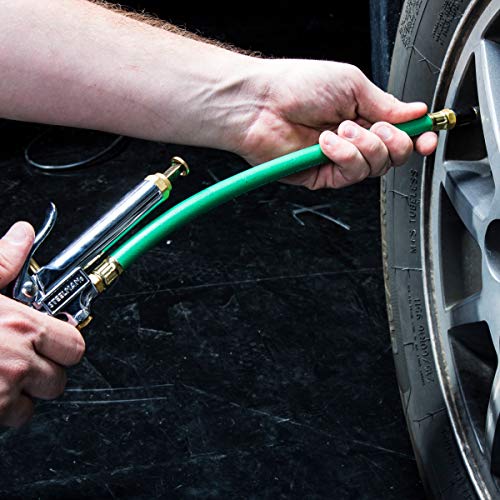 Steelman 75052 Straight Chuck Tire Inflator With Built-In Gauge And Green 12-Inch Hose #TOP4