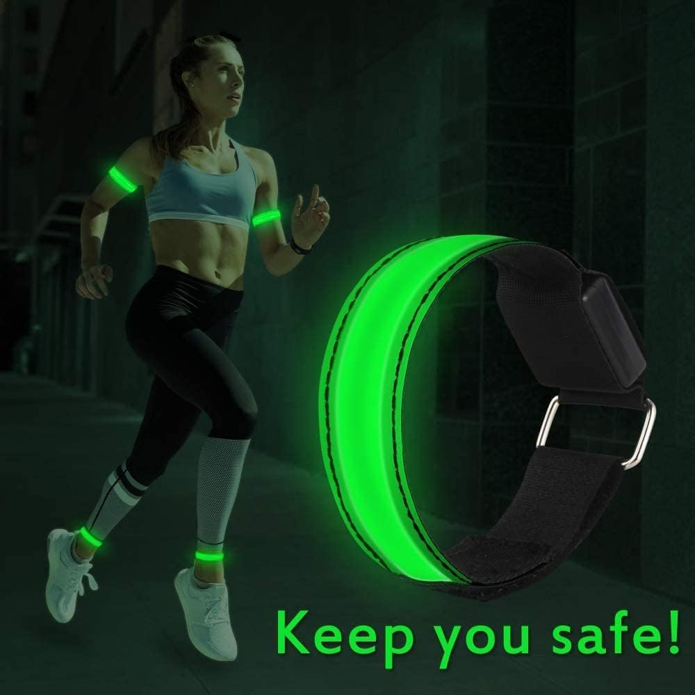 Aicharynic Braccialetto a LED, a batteria, 6 pezzi, a LED, riflettente, per jogging, corsa, sport