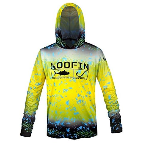 KOOFIN GEAR Performance Fishing Hoodie UPF 50 Sunblock Shirt Long Sleeve Quick-Dry Loose Fit Fade Pattern,Yellow,Large Cover
