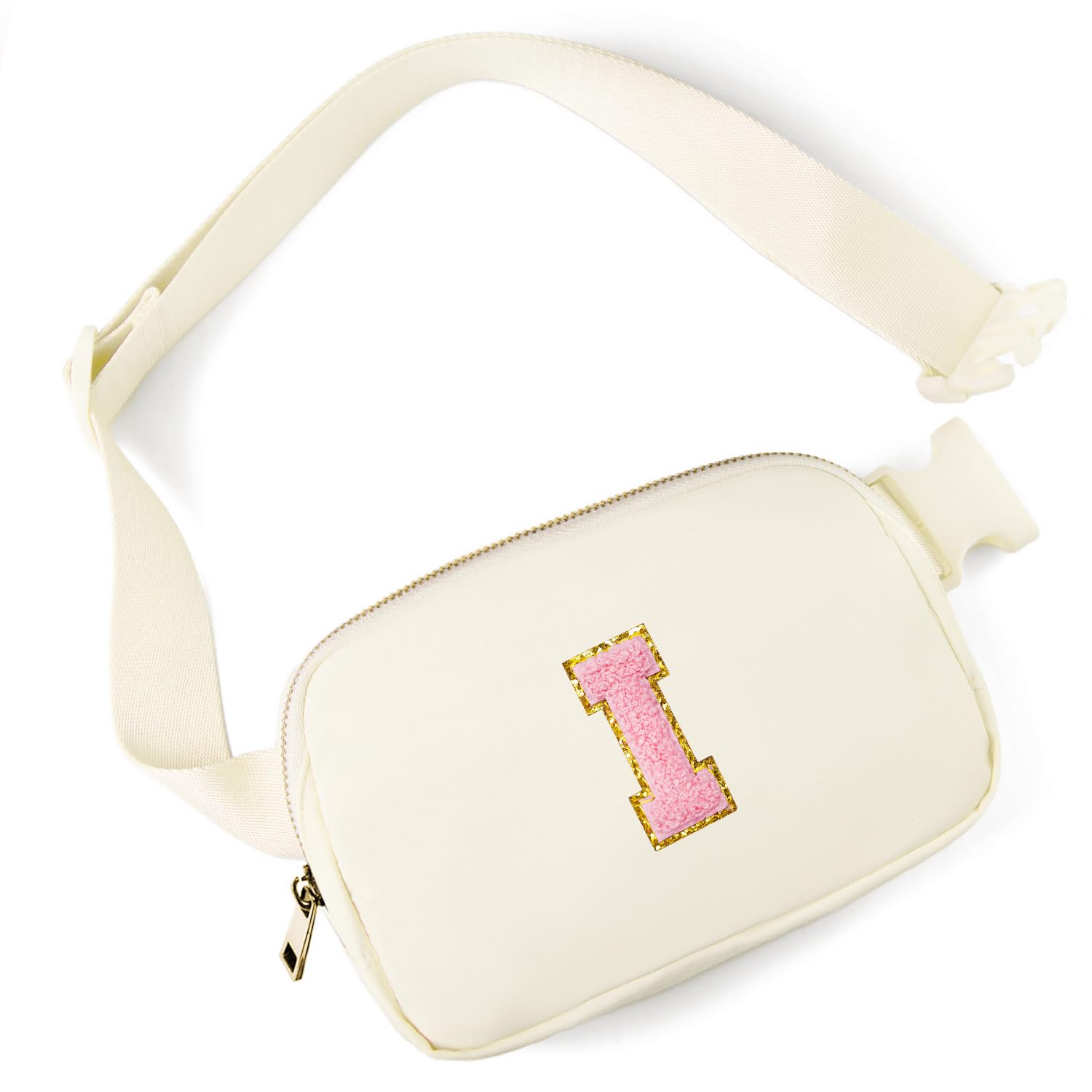 Gitus Gifts for 7 8 9 10 11 Year Old Girls Belt Bag Fanny Pack Crossbody Bags with Initial Letter Patch Birthday Gifts for Daughter Sister Friends Teen girls (Ivory-I)