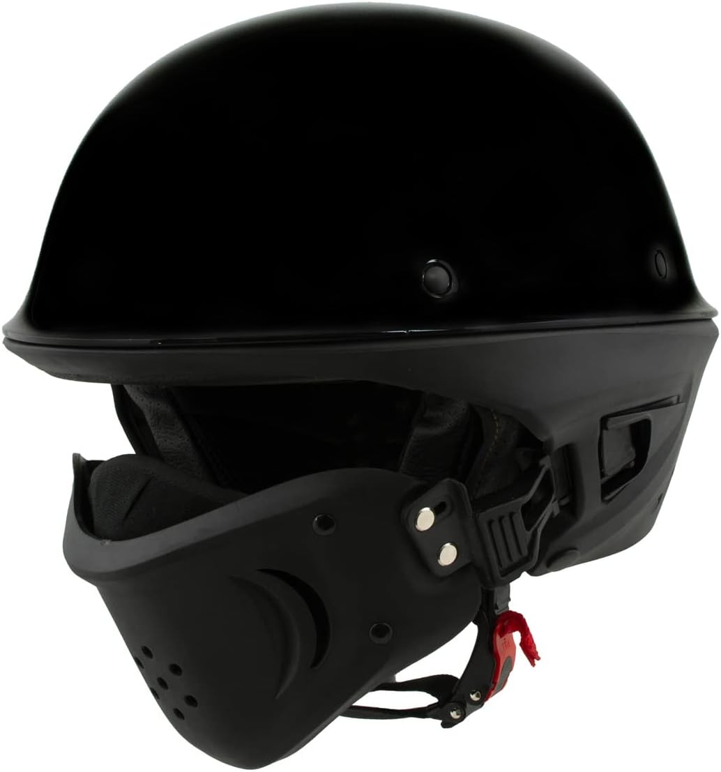 Milwaukee Helmets MPH9831DOT Rascal 3/4 Open Face Gloss Black 2 in 1 Motorcycle Biker DOT Helmet - Large