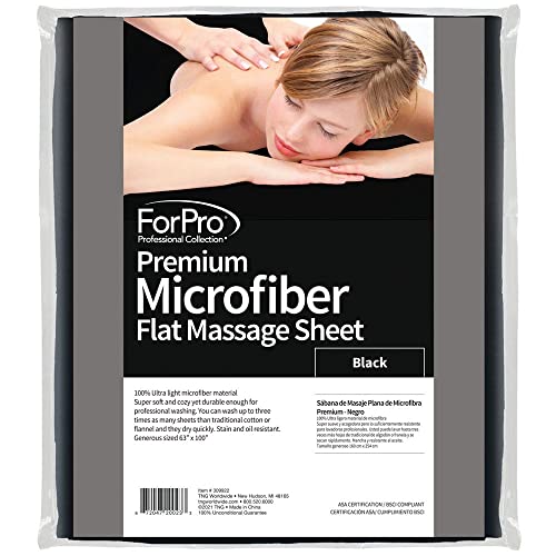 ForPro Premium Mikrofaser-Bettlaken für Massageliegen, ultraleicht, schmutz- und knitterfrei, 160 cm B x 254 cm L, Schwarz Cover