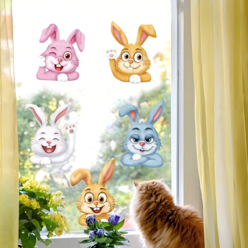 Fensterbilder Ostern Doppelseitig Hasen Schmetterling Fensteraufkleber Fensterdekoration Wiederverwendbar Fenstersticker Fenster Aufkleber Deko Frühling für Glas Kinderzimmer (Bunt Hasen)