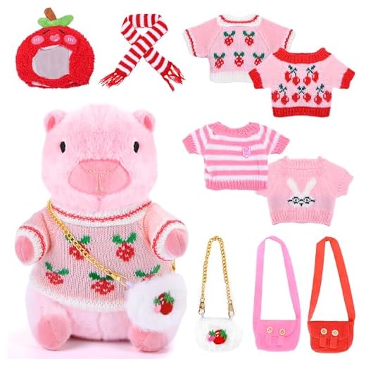 Charmofun Peluche Capibara, 25cm Peluche Capybara, Simulación Carpincho Juguetes con Ropa y Accesorios, Almohada Capibara para Niños y Niñas (Rosa)