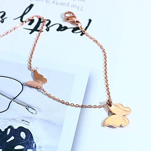 Kahool 18K Gold Plated Ankle Bracelets For Women, No Fading Stainless Steel Women's Anklets, Waterproof Foot Chain Anklet Summer Boho Beach Jewelry Gifts For Women Teen Girls, Rose Gold Butterfly #TOP6
