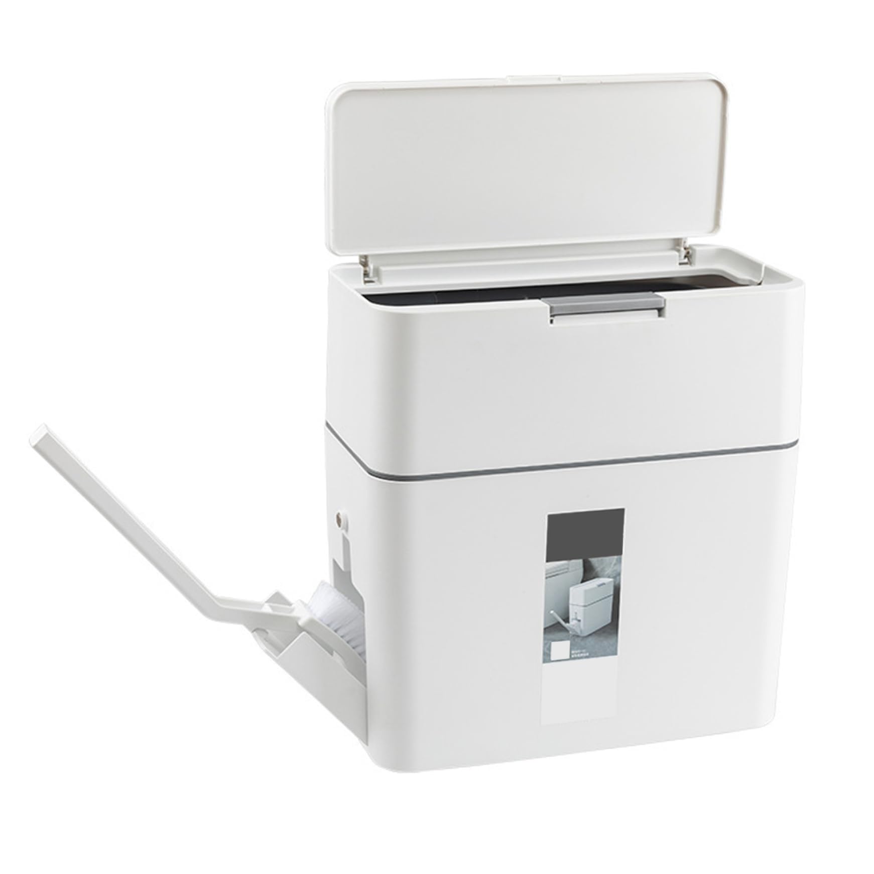 Uanqfegy Bathroom Bin with Brush Holder - 12L RV Trash Can Space-Saving Slim, White Wastebasket Garbage Bin with Press Top Lid for Kitchen