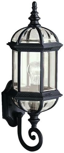 Kichler Barrie - Lámpara de pared para exteriores de 22 pulgadas en negro, aplique de pared exterior de 1 luz con vidrio biselado transparente, (22