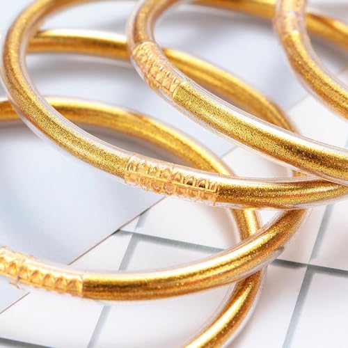 ATIMIGO Bowknot Jelly Bangle Bracelets Set Lightweight Cute Glitter Filled Stack Silicone Party Bracelets for Women3