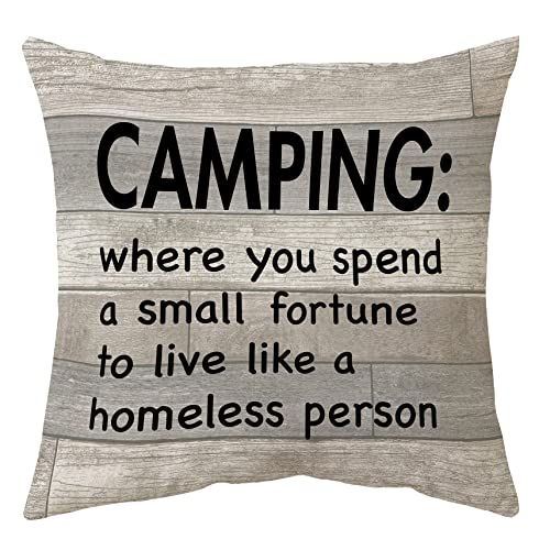 Sidhua Kissenbezug mit Camping-Motiv für Zuhause, lustige Camping, wo Sie ein kleines Vermögen verbringen, wie eine Hauslose Person zu leben, 45,7 x 45,7 cm, Wohnmobil Geschenke Cover