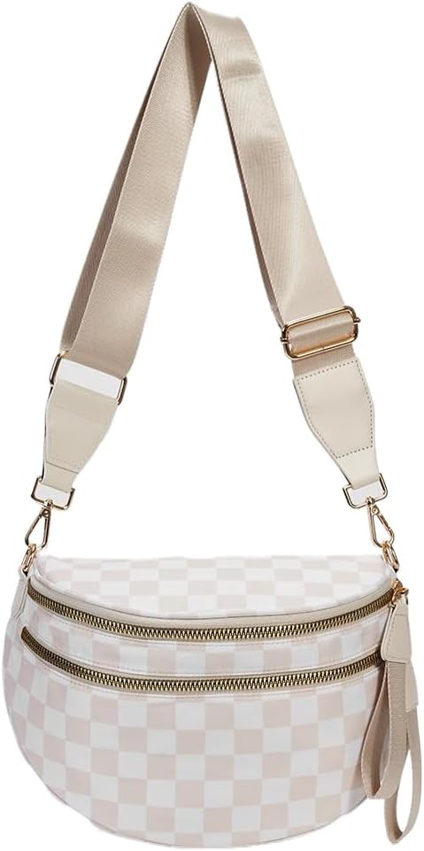 Small Crossbody Diaper Bags Mini Checkered Fanny Pack Diaper Bag For Baby Travel, Nylon Crossbody Bum Bags