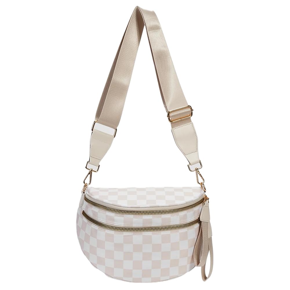 Small Crossbody Diaper Bags Mini Checkered Fanny Pack Diaper Bag For Baby Travel, Nylon Crossbody Bum Bags