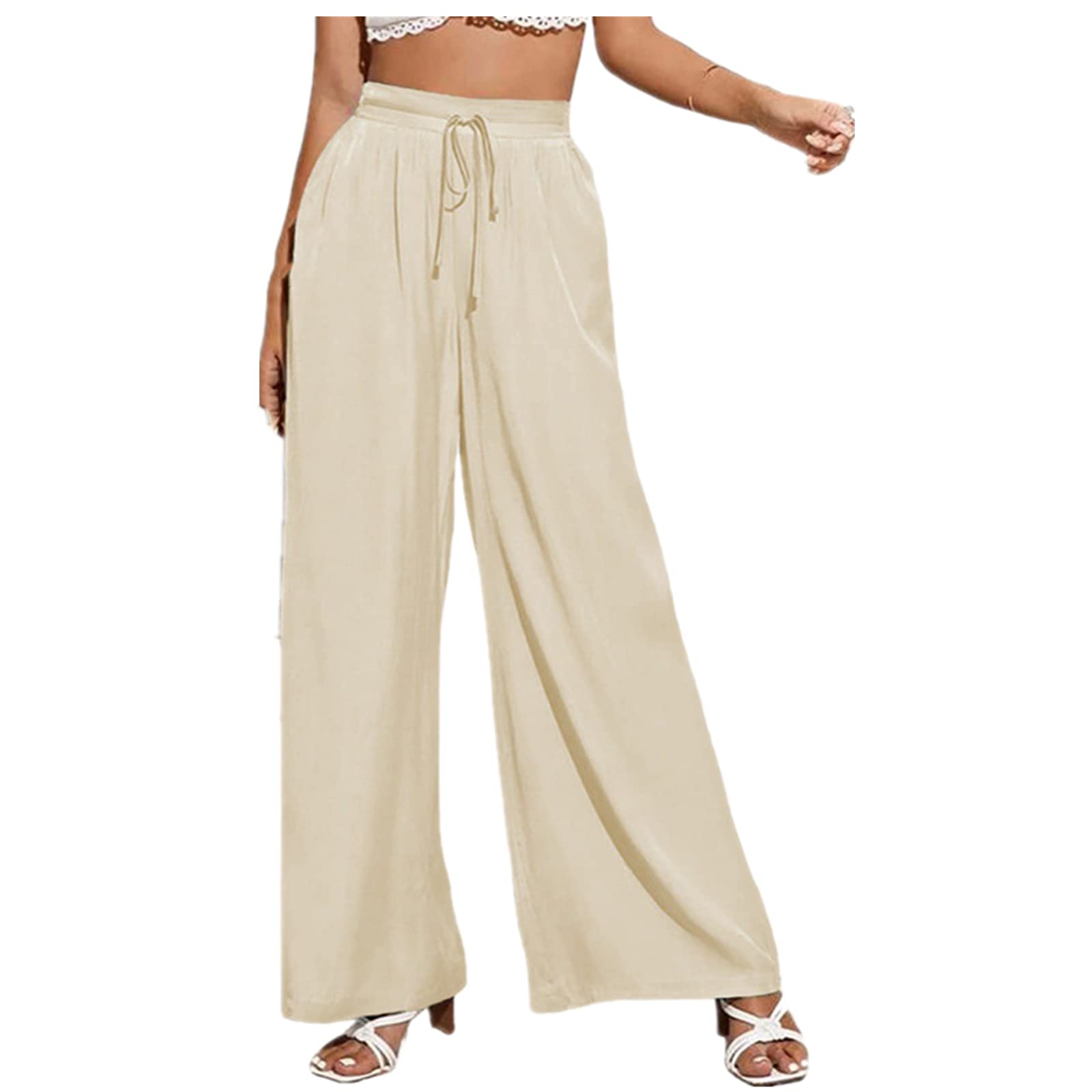 Solid Color Straight Wide Leg Pants Womens high Waist Loose and Thin Casual Fashion Trousers