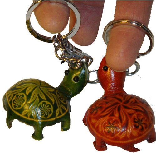 A Pair Of Leather Turtle Shape Keychain, Handmade Turtle Charm, Green & Brown #TOP3