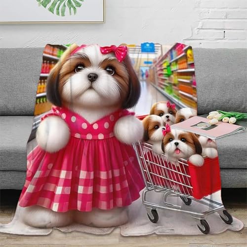 Couverture de lit microfibre chaude et douce plaid chien imprimé 3D
