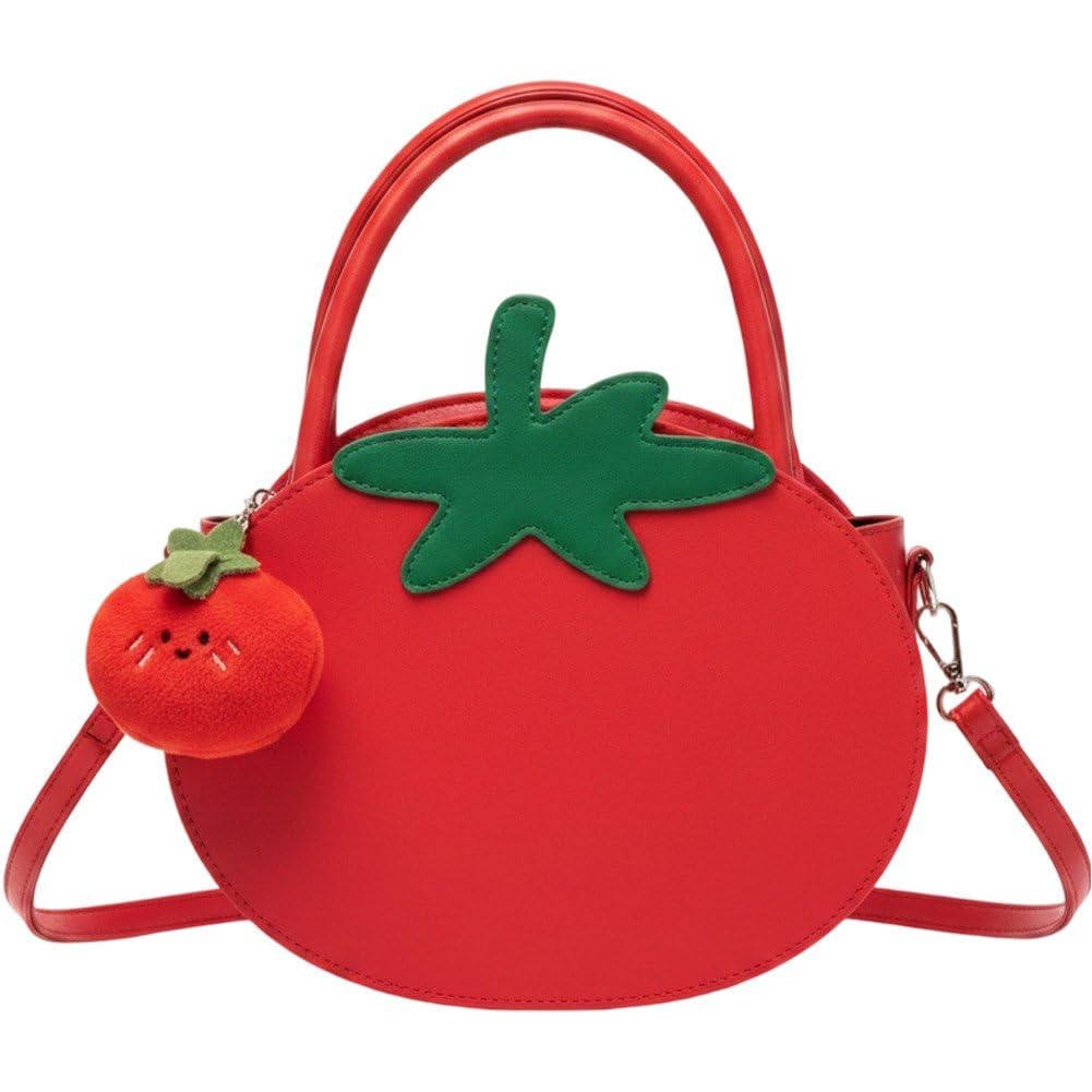 Sslvya Cartoon Tomato Shaped Handbag Purse with Adjustable Strap Novelty Crossbody Shoulder Bag for Women