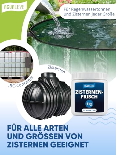 AGUALEVE® Zisternenfrisch 1kg *NEU* | hält Regenwasser frisch & rein, zum Gießen geeignet | für alle Zisternen & Regenwassertonnen | Made in Germany | für 10.000 Liter Regenwasser | Note 1,1