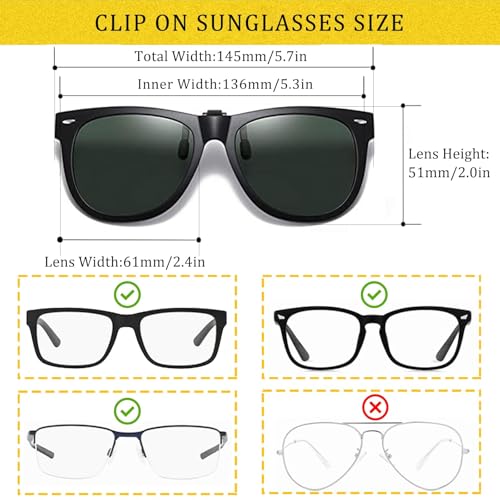Image of Polarized Clip-on Sunglasses Over Prescription Glasses Anti-Glare UV Protection Flip-up Sun Glasses