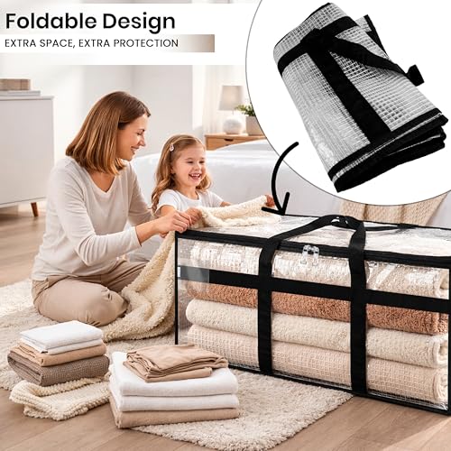Image of Storite 2 Pack Premium Multi-Purpose Heavy Duty Moisture Proof 85 Litres Transparent Super-Size Jumbo Underbed Storage Bag /Toys /Blankets /Stationery Paper /Clothes Storage Bag (84x26x37 cm)