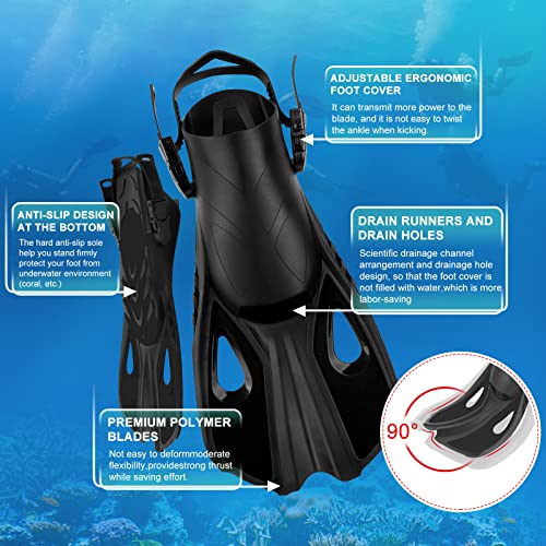 Foto von Rtdep Tauchflossen Schwimmflossen Verstellbare Flossen Erwachsene Schwimmflossen Kurz Taucherflossen für Herren Damen Schnorchelflossen(Schwarz-A)