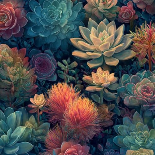 壁紙 60cm x 300cm 剥がせる 鮮やかな葉と芸術的な植物デザインのカラフルな多肉植物パターン 多機能 防水/汚れ防止/防油 食器棚 クロ 玄関 ふすま紙 家具 部屋 DIY 賃貸OK