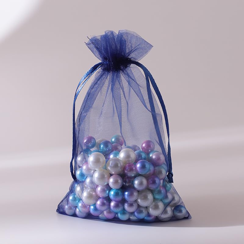 YHESUBZ Lot de 100 sachets en organza 9 * 12cm,Petits Sacs Cadeaux Avec Cordon De Serrage,Pour Bonbons,Sachets De Mariage,Bijoux,lavande (Bleu foncé)