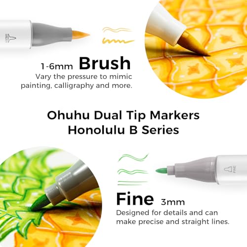 Image of Ohuhu 320 Colors Alcohol Markers Brush Tip- Brush& Fine Double Tipped Alcohol-based Art Sketch Marker Set for Artist Adults Coloring Illustration - Honolulu B of Ohuhu Markers