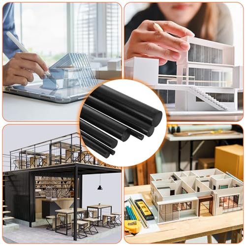 Image of uxcell 10 Pcs Black Plastic Rods 40 x 304mm ABS Styrene Round Stick Round Solid Bar DIY Model for DIY Toys Building Making Architectural Model Making
