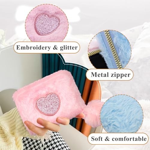 Women Wallets, Soft Ladies Purse Heart-Shaped Pattern Portable Zipper Small Purse with Cute Ball for Bank Cards, ID Cards, Cash, Coin Purses for Women (Blue)3