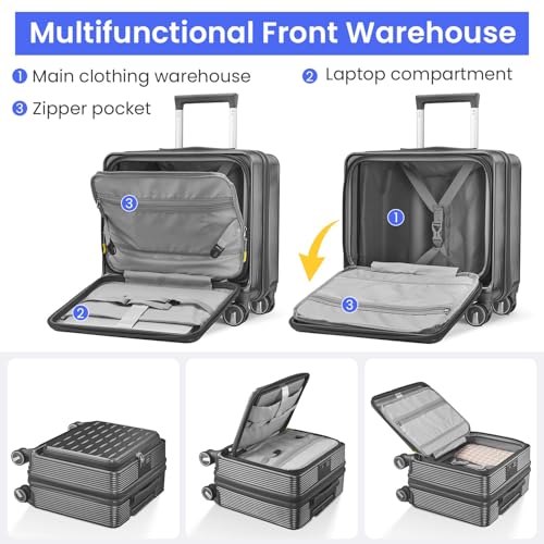 Carry-On Luggage Suitcase with TSA Locks, Hardshell PC Material, 18-Inch, Spinner Wheels, Airline Approved3