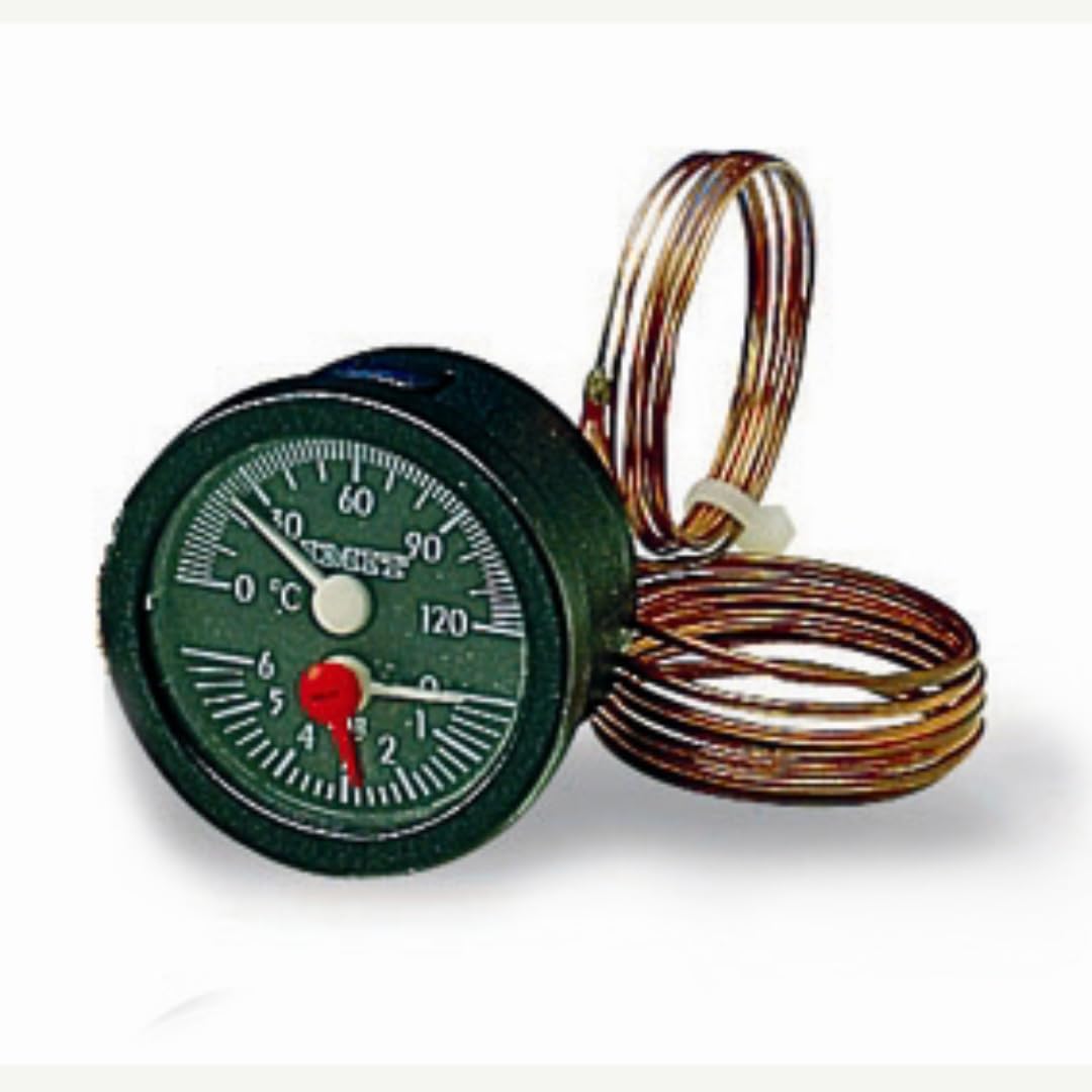 Manometro termico, diametro 52 mm, 0-6 bar, 0,+120 °C.