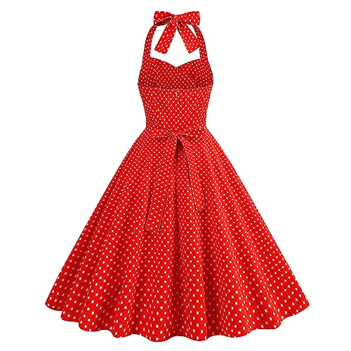 Image of 1950s Dresses for Women Vintage Retro Cocktail Party Swing Dresses Halter Floral Rockabilly 50s Polka Dot Pin up Dress