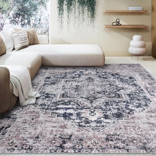 Taleta KALU Washable Rugs Living Room Large Purple Non Slip Vintage Oriental Area Rug Soft Short Pile Carpet for Kitchen Dining Room Bedroom (Purple, 190 x 280 cm)