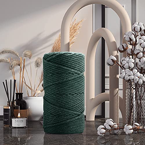 Image of ZUEXT Macrame Cord, Blackish Green, 5mm x 109yds Cotton String Macrame Yarn | 100% Natural Handmade, 4 Strands Twisted Cotton Rope, For Wall Hanging Plant Hangers Gift Wrapping Tapestry DIY Crafts, 100m