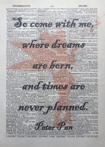 Parksmoonprints Tinkerbell Dreams are Born Quote Peter Pan Vintage Dictionary Print Wall Art Print Picture Adventure Tinkerbell Nursery Laughter Print Gift